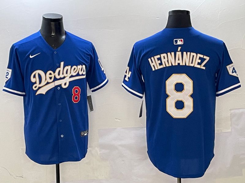 Men Los Angeles Dodgers 8 Hernandez Blue Gold Game 2025 Nike MLB Jersey style 313